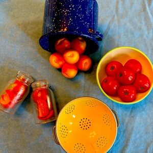 Blue Speckled Pot with Yellow Colander